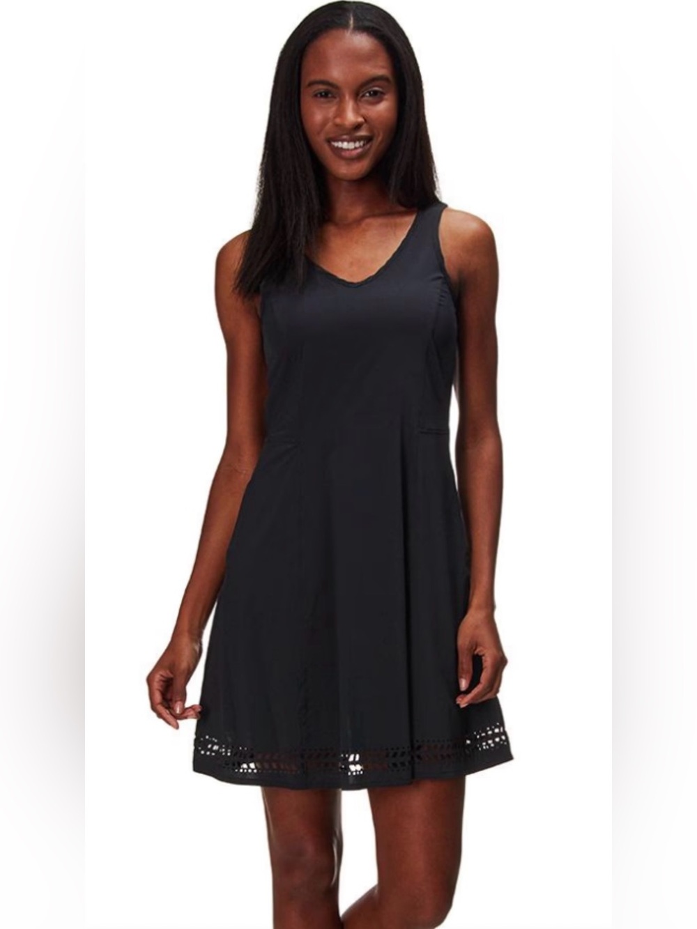 Toad&Co Black Sun-kissed Petal Sleeveless Dress w Laser-Cut Detail - Quick Dry M